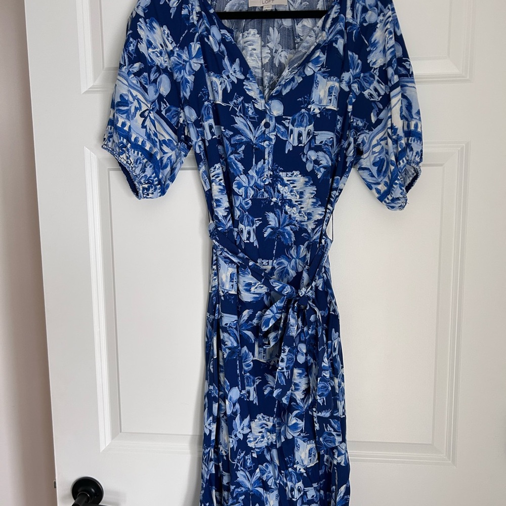 LOFT Blue Floral Midi Dress